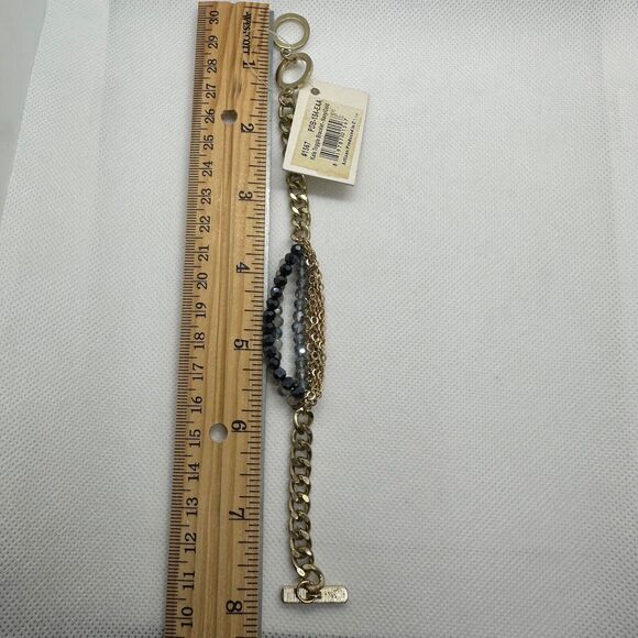 Elly Preston Gold Tone Beaded Multi Strand Chain Bracelet New Blue Gray - Picture 6 of 6